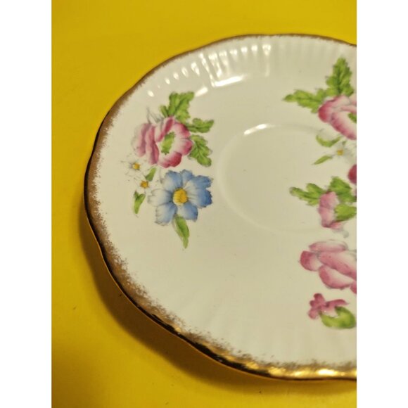 Salisbury England Cup & Saucer Set Pink & Blue Flowers Gold Trim 1950's - Picture 9 of 11